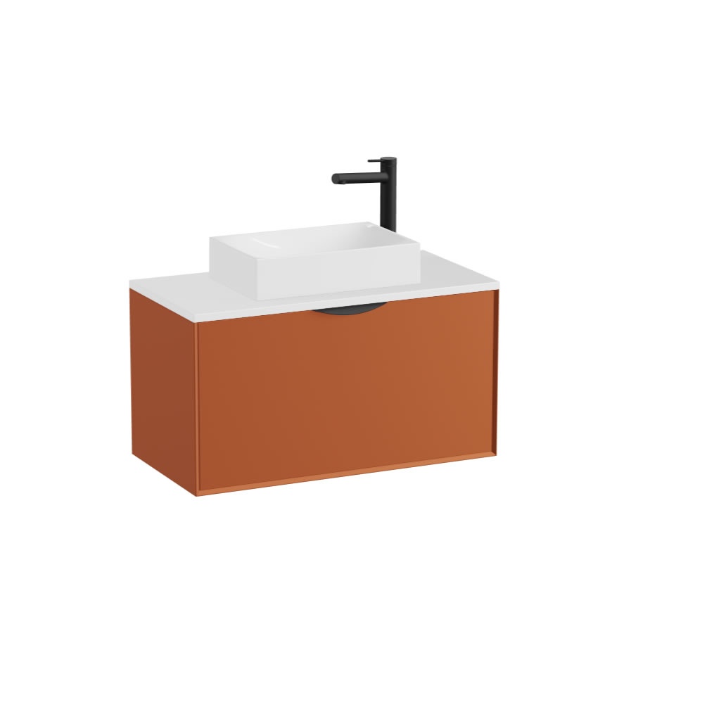 Vado Safari Smooth 800mm Terracotta Wall Hung Vanity Unit & Gloss White Worktop
